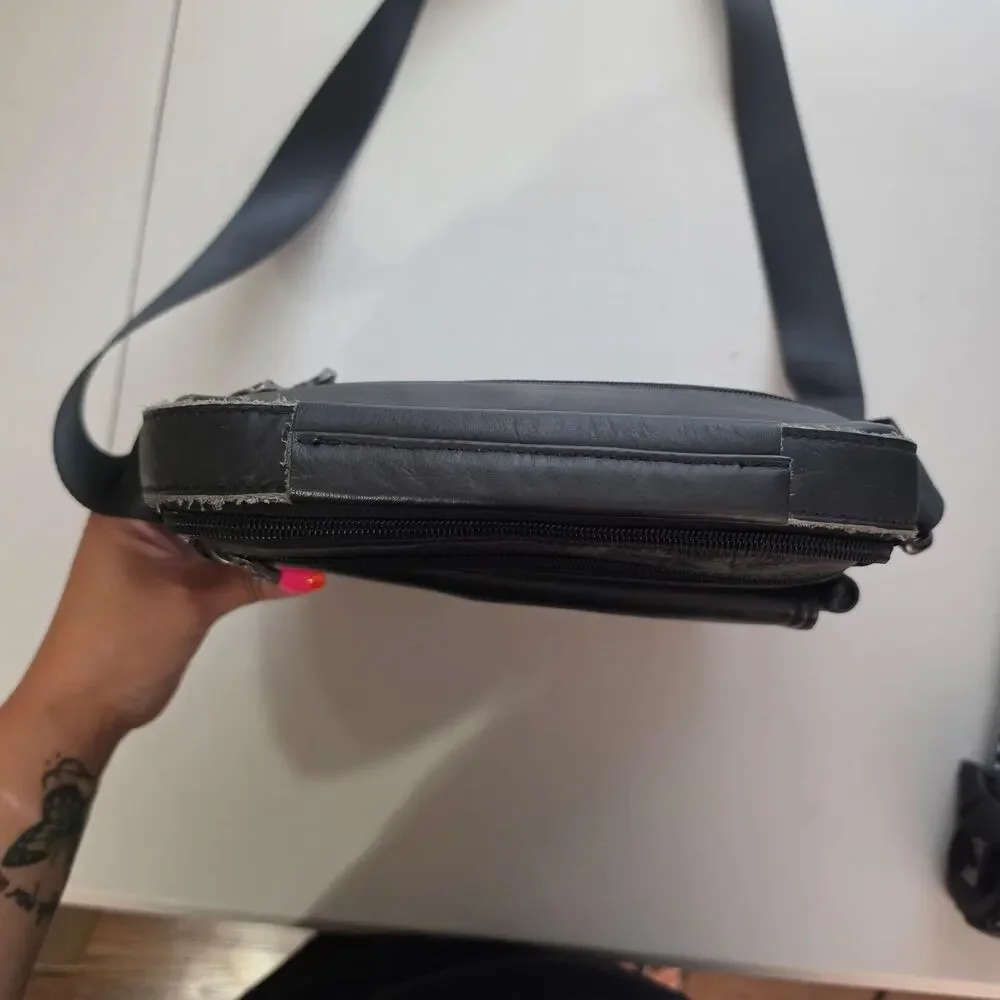 GOSCOCA Crossbody Bag Mens Small Black Faux Leather Travel Sling Organizer